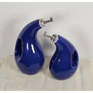 Rachael Ray Blue Glazed Ceramic EVOO Vinegar Dispensing Bottles NWOB